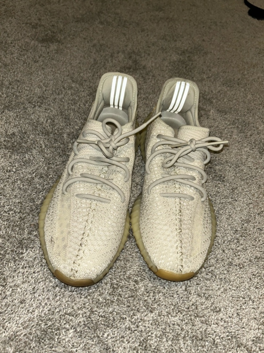 Yeezy White and Tan Knit Low-Top Sneakers